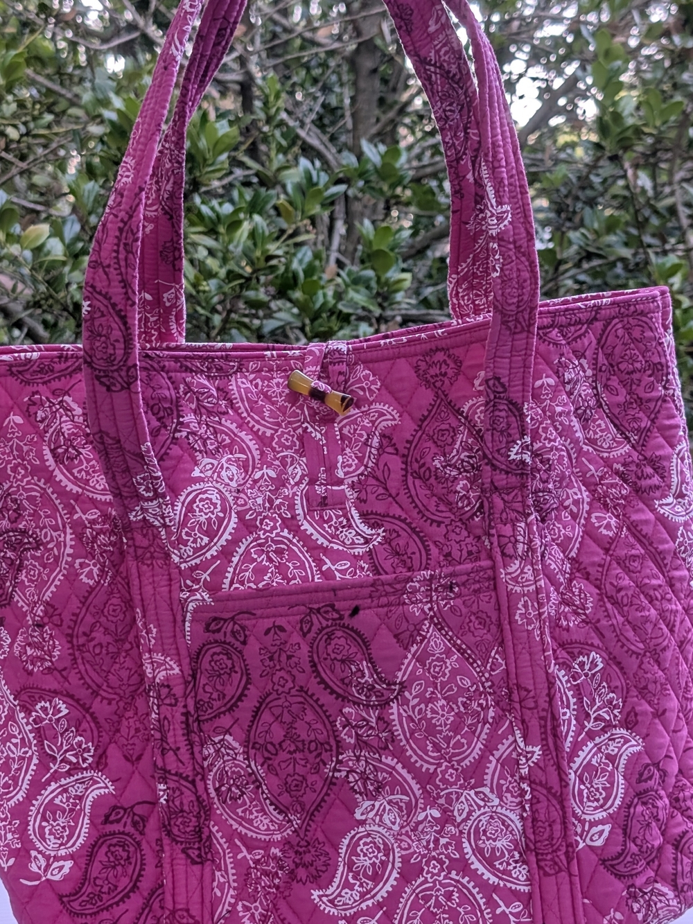 Vera Bradley Quilted  Stamped Paisley Tote in Bright Magenta Pink